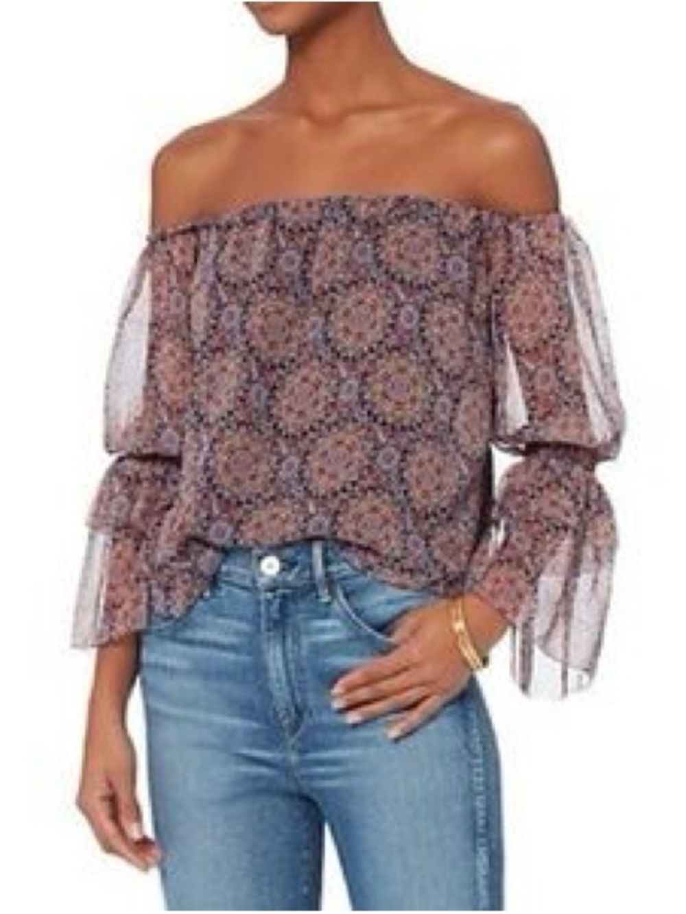 INTERMIX Bohemian Off-Shoulder Floral Print Women's Top